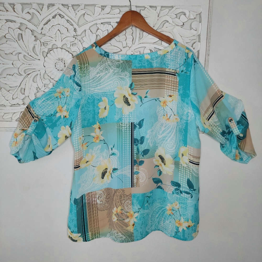 Northern Reflections Three Quarter Sleeve Patchwork Shirt - Picture 3 of 9